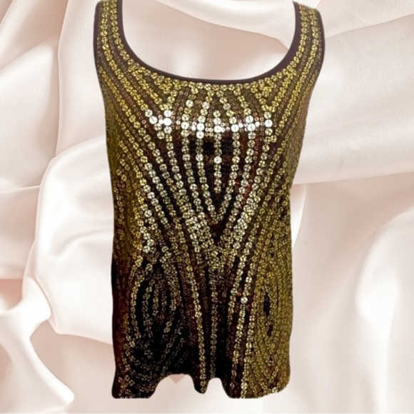 MICHAEL Michael Kors Gold Brown Sequined Tank Top - Women's, SZ XL - Picture 1 of 7